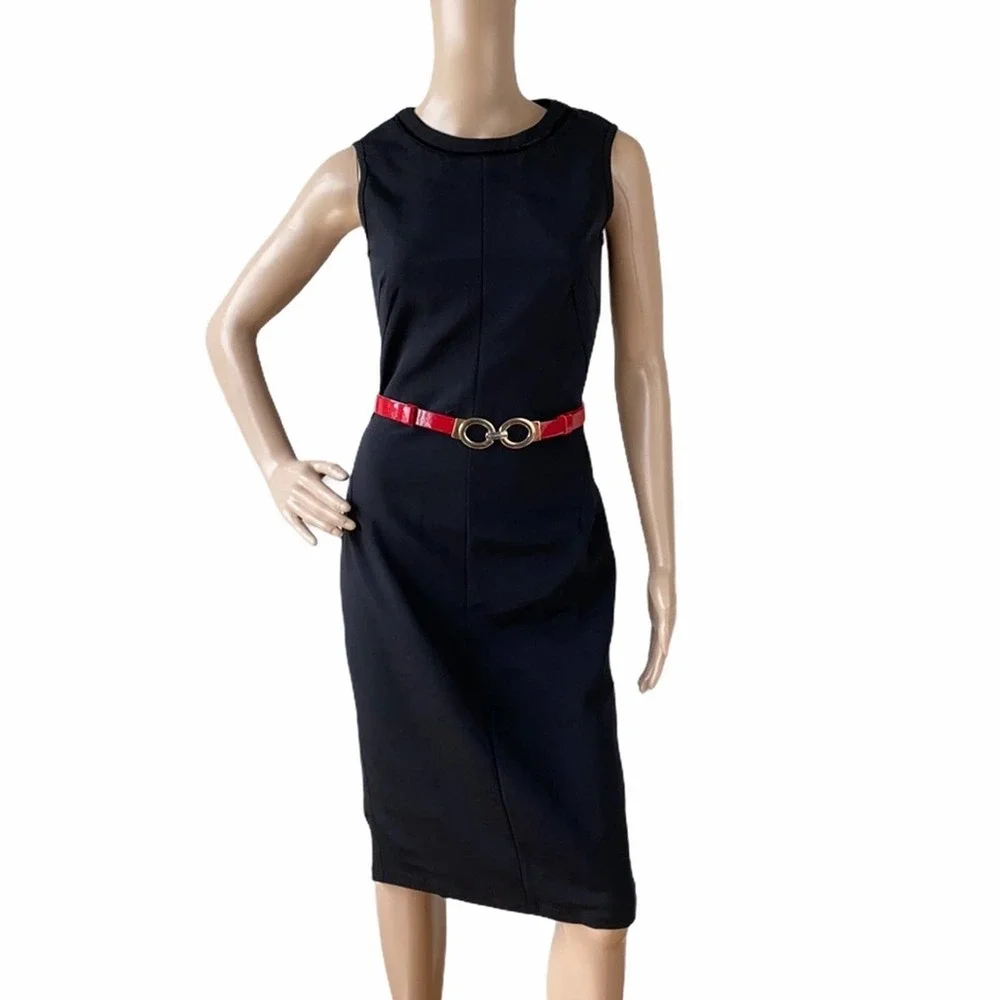 New D&G Dolce & Gabbana Black Sleeveless Velvet Trim Sheath Dress IT44/US8 - Picture 1 of 16